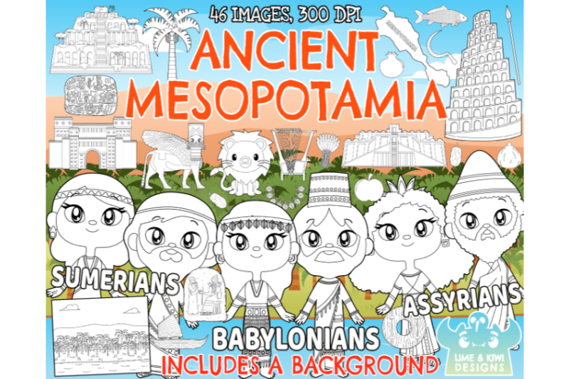 ancient-mesopotamia-digital-stamps-lime-and-kiwi-designs