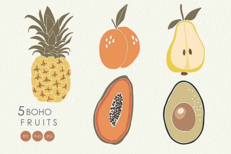 5-boho-fruits-clipart-tropical-fruits-elements-summer-clip-art