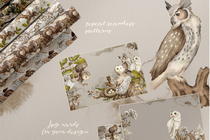 owls-watercolor-forest-birds-clipart-and-patterns