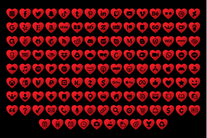 red-heart-social-media-icons-set