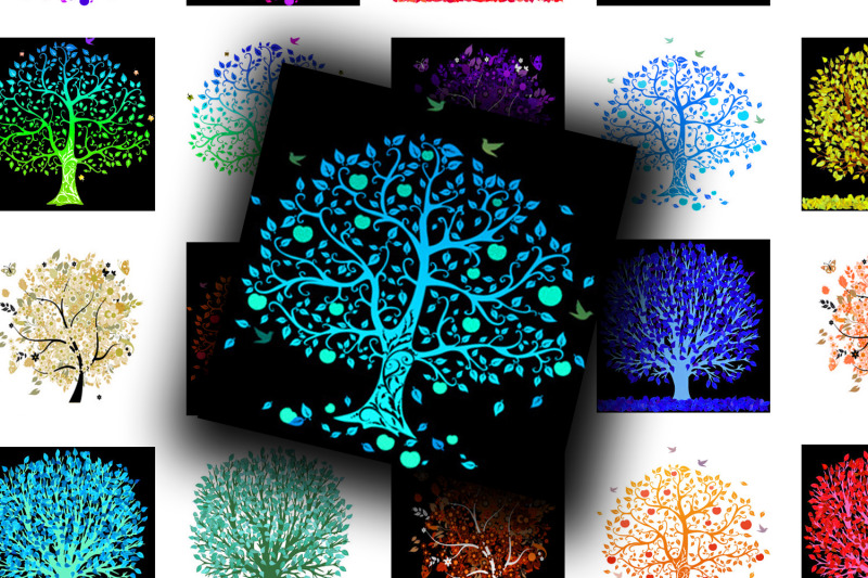 digital-collage-sheet-colorful-trees