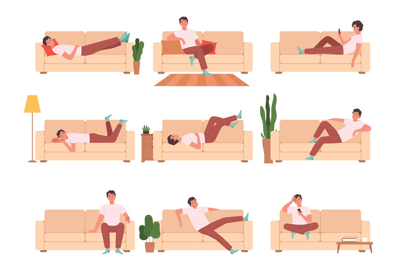 person-relaxing-on-sofa-man-sitting-on-couch-sleeping-thinking-charac