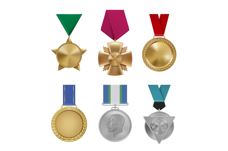 military-awards-sport-leadership-round-golden-medals-with-red-ribbons