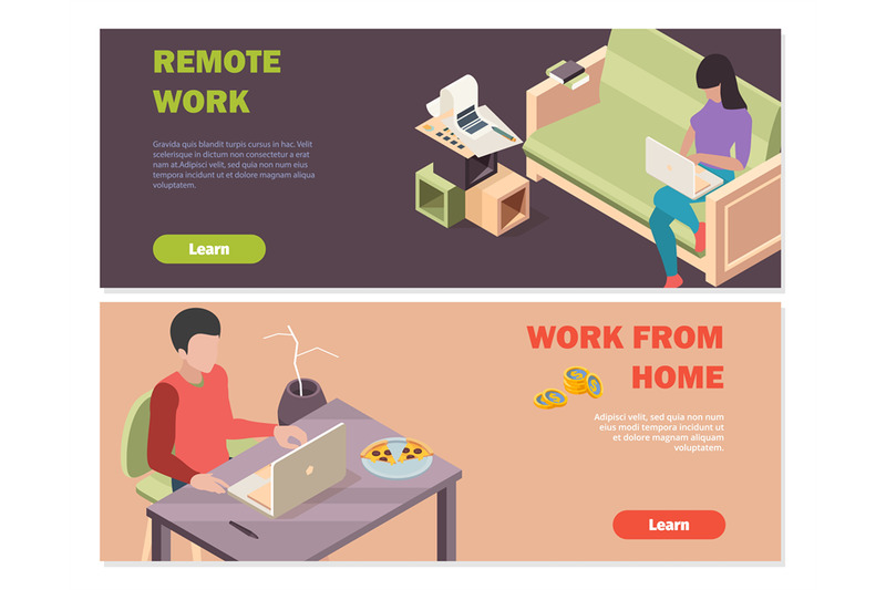 remote-work-banners-isometric-people-working-from-home-man-woman-wit