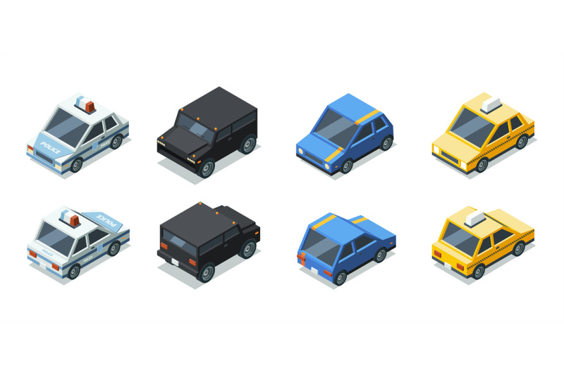 isometric-cars-front-and-back-side-views-of-urban-vehicles-garish-vec