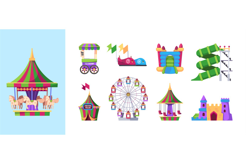 attraction-kids-amusement-park-symbols-children-game-machines-carouse