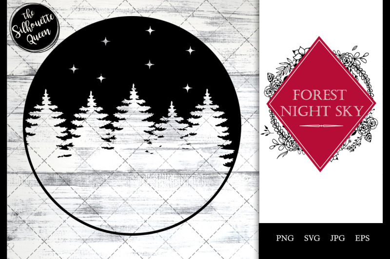 forest-night-sky-trees-under-starry-night-svg