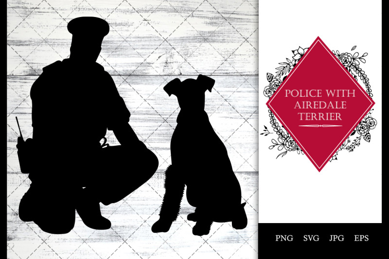 police-cop-with-airedale-terrier-dog-sitting-svg-vector