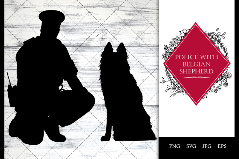 police-cop-with-belgian-shepherd-dog-sitting-svg-vector