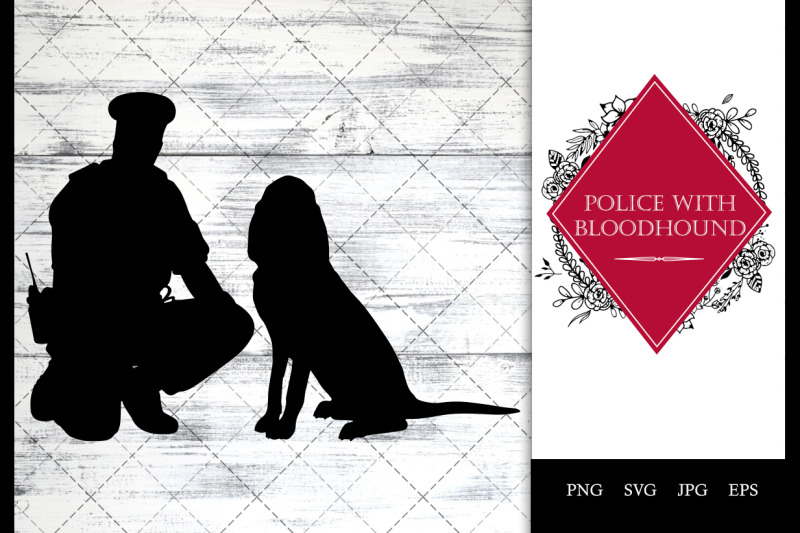 police-cop-with-bloodhound-dog-sitting-svg-vector