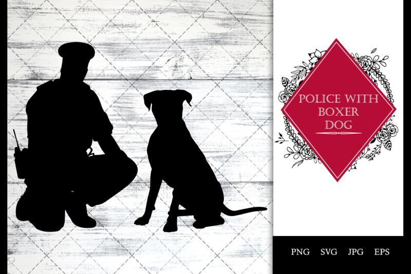 police-cop-with-boxer-dog-sitting-svg-vector