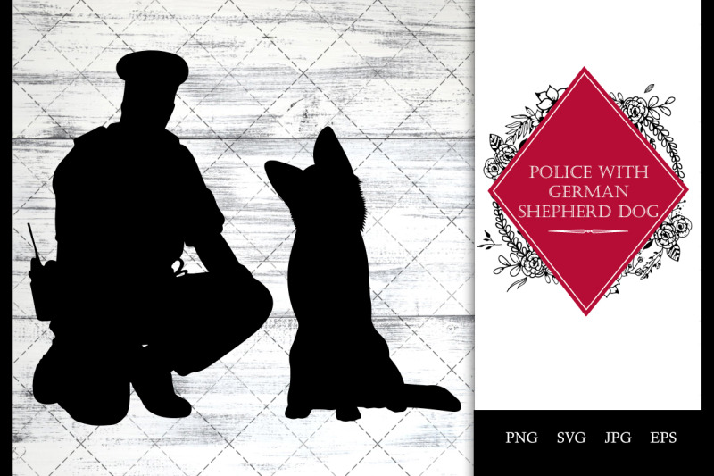 police-cop-with-german-shepherd-dog-sitting-svg-vector