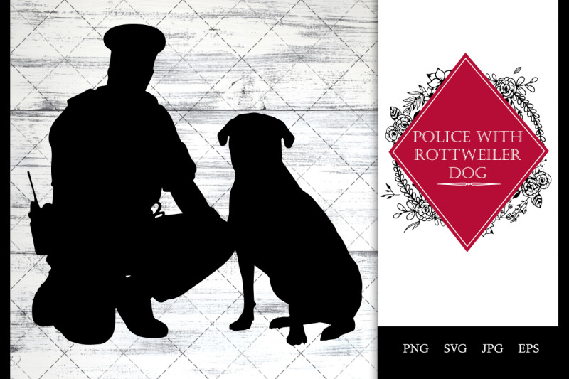 police-cop-with-rottweiler-dog-sitting-svg-vector