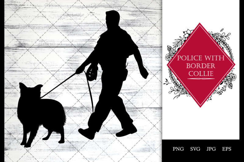 police-cop-with-border-collie-dog-walking-svg-vector