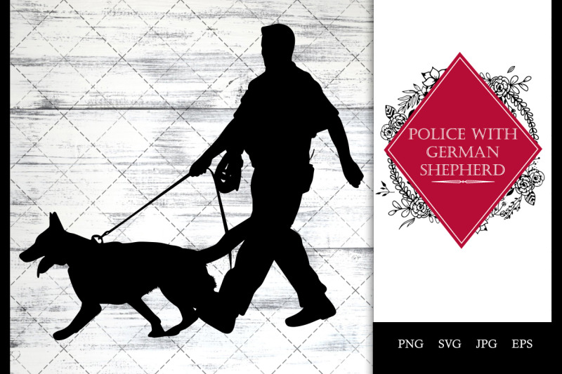 police-cop-with-german-shepherd-dog-walking-svg-vector