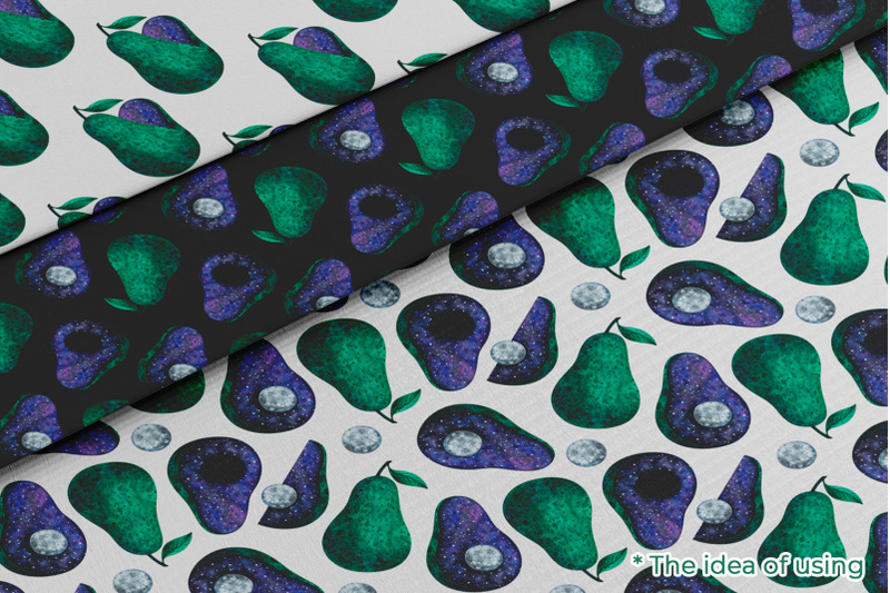 space-avocado-watercolor-seamless-pattern