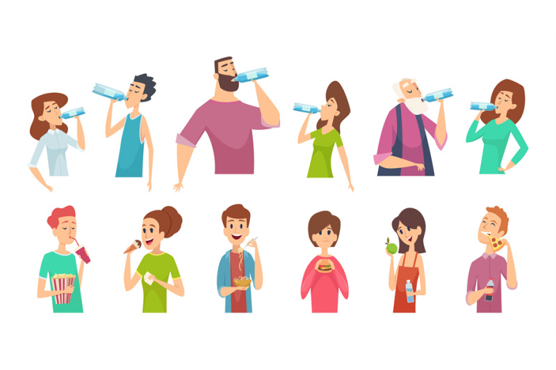 eating-and-drinking-characters-drink-water-bottle-in-people-hands-p