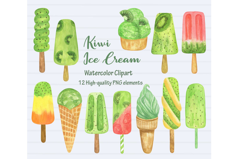 kiwi-ice-cream-watercolor-sweet-dessert-clipart