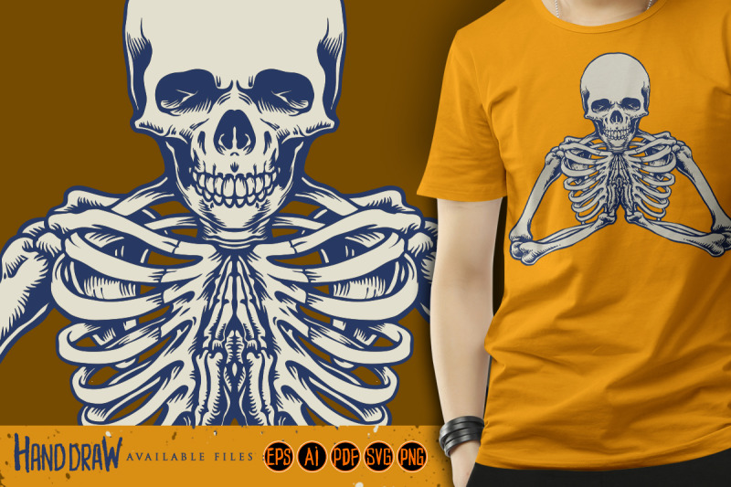 halloween-character-pray-skeleton-mascot