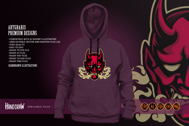 scary-smoke-red-hannya-mask-logo-mascot