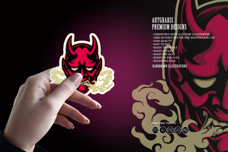 scary-smoke-red-hannya-mask-logo-mascot