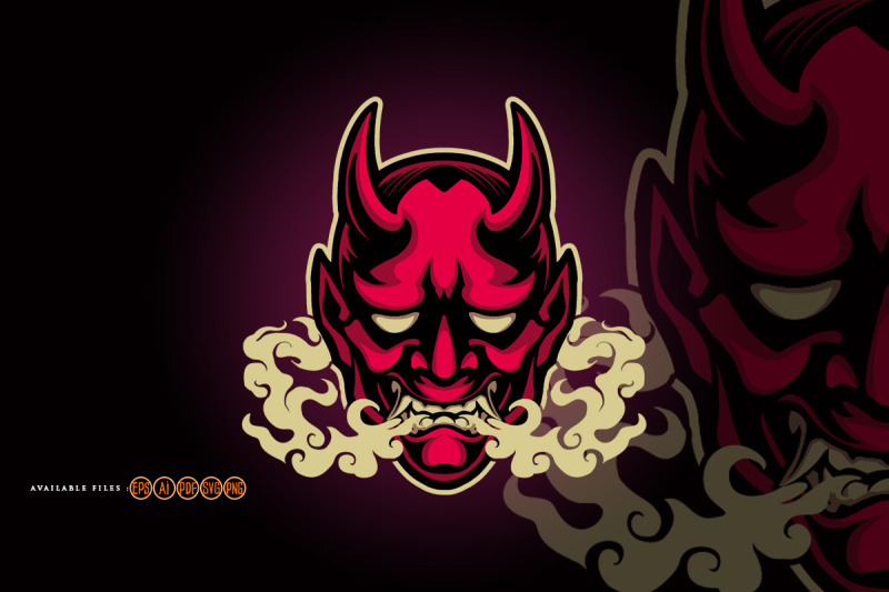 scary-smoke-red-hannya-mask-logo-mascot