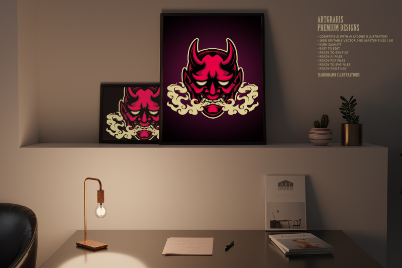 scary-smoke-red-hannya-mask-logo-mascot