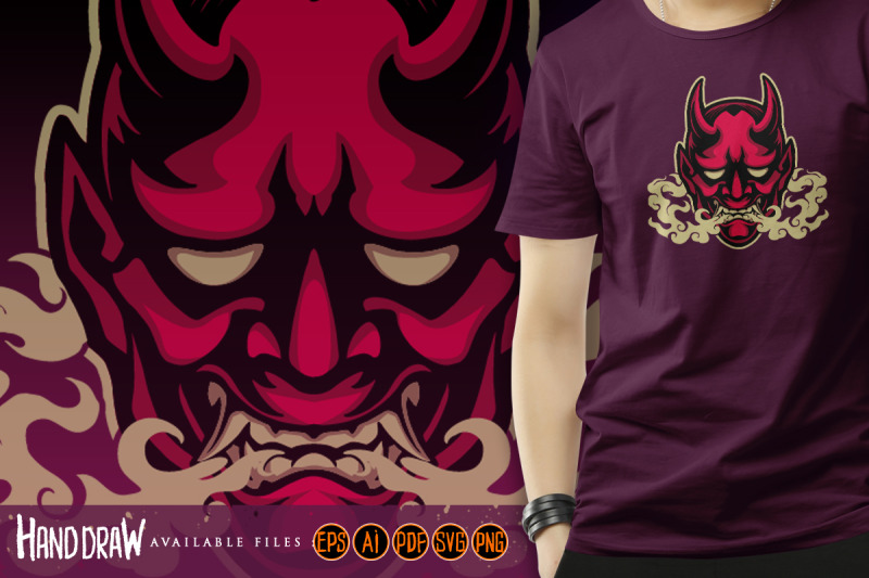 scary-smoke-red-hannya-mask-logo-mascot