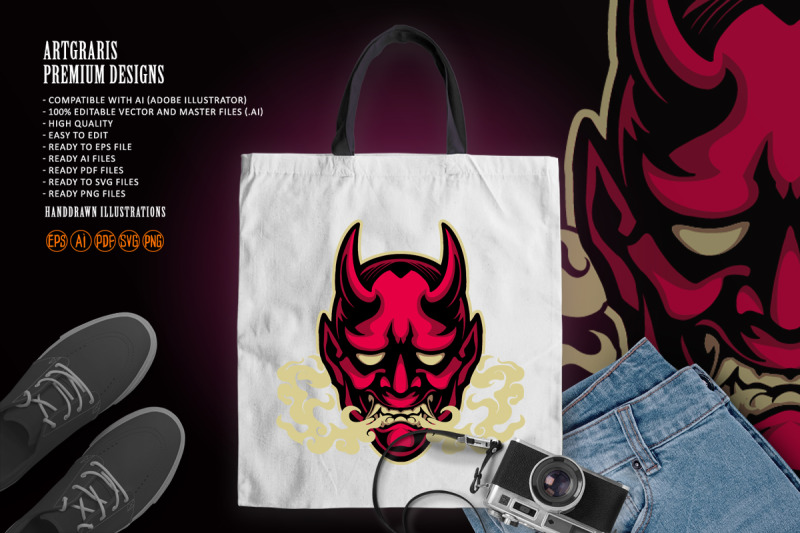 scary-smoke-red-hannya-mask-logo-mascot