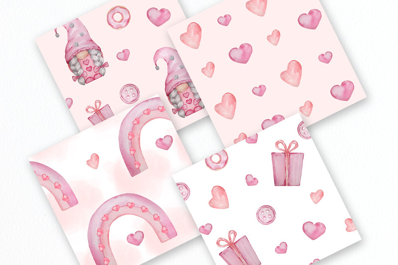 watercolor-valentine-gnomes-digital-papers