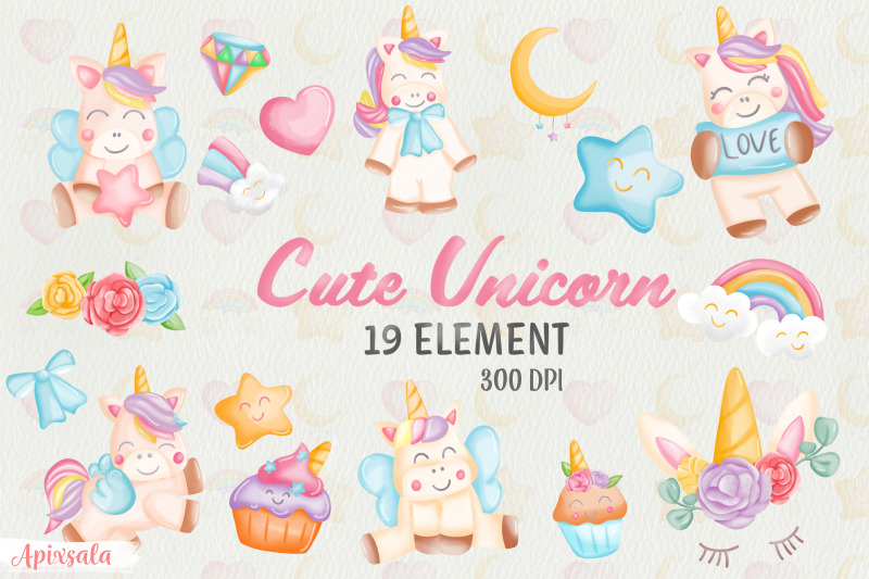 cute-unicorn-watercolor-clipart-bundle