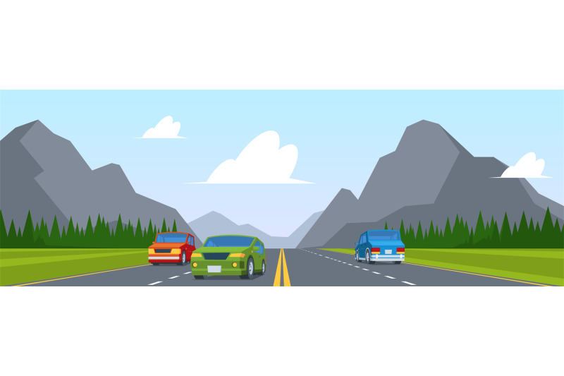 road-trip-highway-traffic-with-various-cars-on-road-lines-sunrise-and