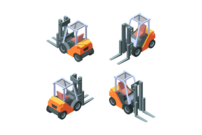 loader-isometric-manufacturing-vehicles-trucks-with-forklift-garish-v