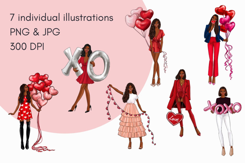 valentine-girls-5-dark-skin-watercolor-fashion-clipart
