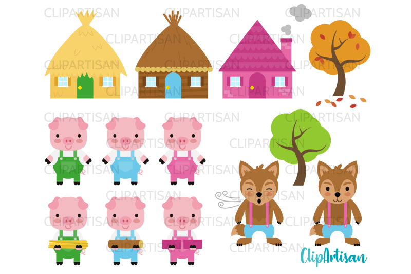 three-little-pigs-pink-fairy-tale-clip-art