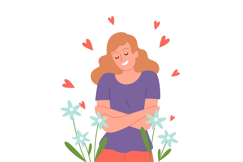 love-yourself-woman-self-hug-happy-girl-in-flowers-and-hearts-isola