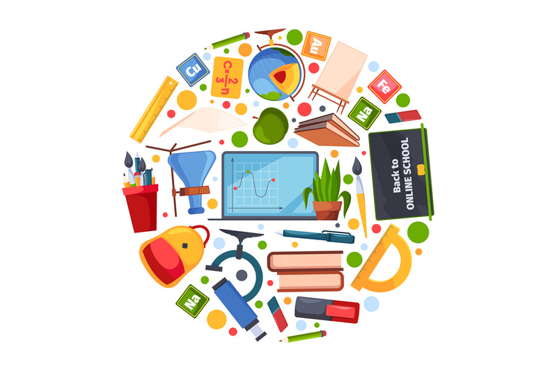 school-symbols-circle-shape-with-education-icons-books-computers-back