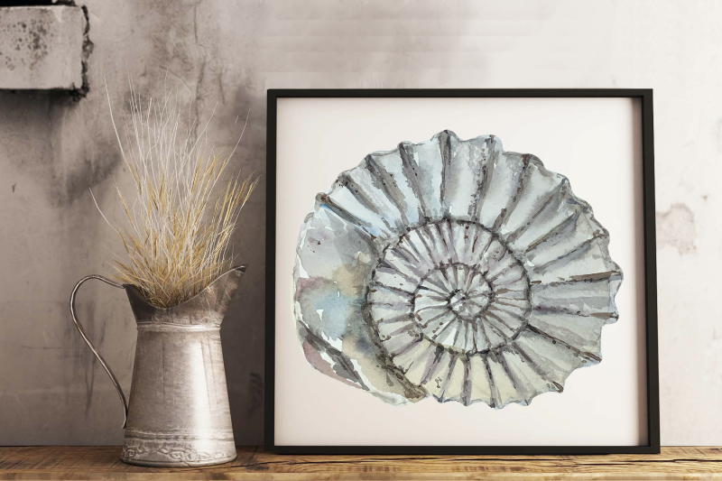 fossils-watercolor-clip-art-set