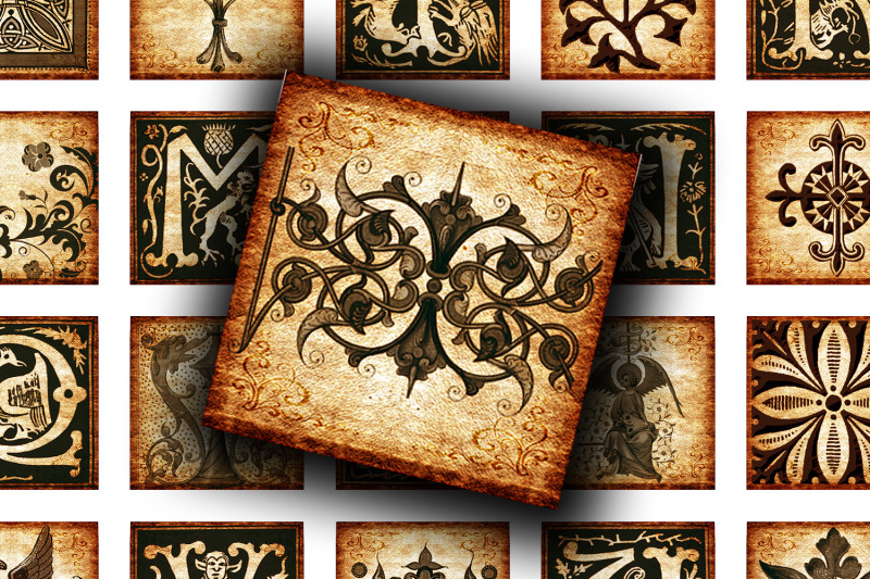 digital-collage-sheet-medieval-letters