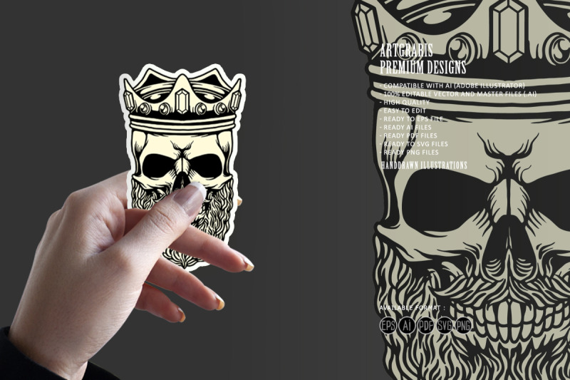 king-skull-barber-mascot-illustrations