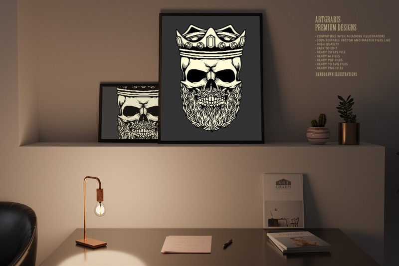 king-skull-barber-mascot-illustrations