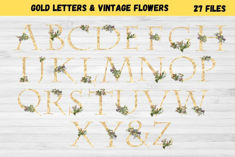 gold-foil-alphabet-with-vintage-flowers