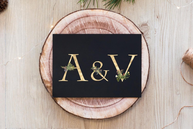 gold-foil-alphabet-with-vintage-flowers