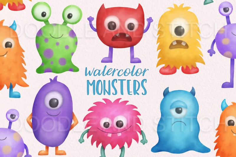 watercolor-monsters-clipart-illustrations