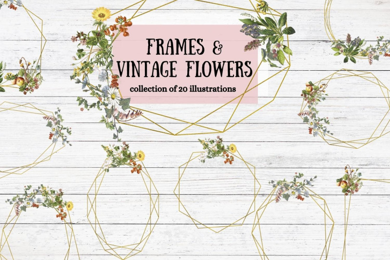 gold-frames-with-vintage-flowers