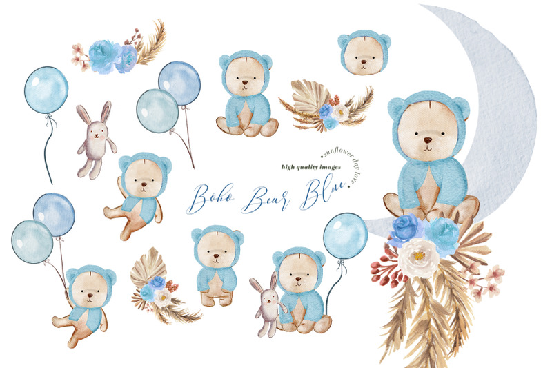 bear-boho-pampas-grass-clipart-dried-palm-leaf-blue-balloon