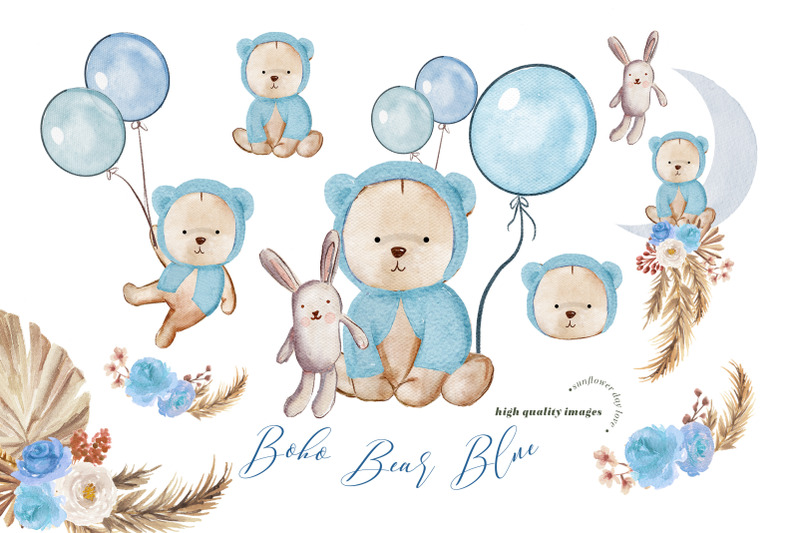 bear-boho-pampas-grass-clipart-dried-palm-leaf-blue-balloon