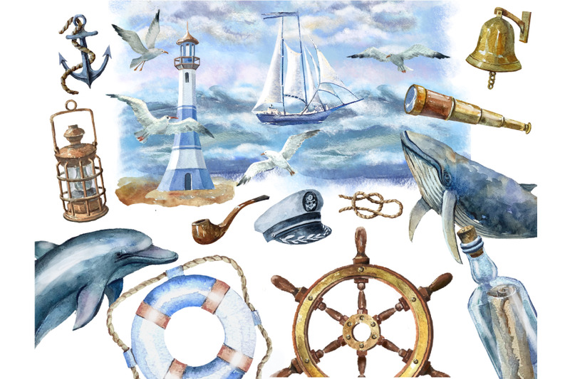 nautical-lighthouse-marine-watercolor-set-ocean-watercolor-clipart