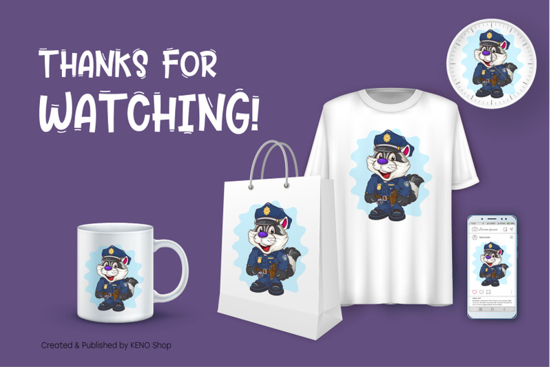 cartoon-raccoon-cop-t-shirt-png-svg