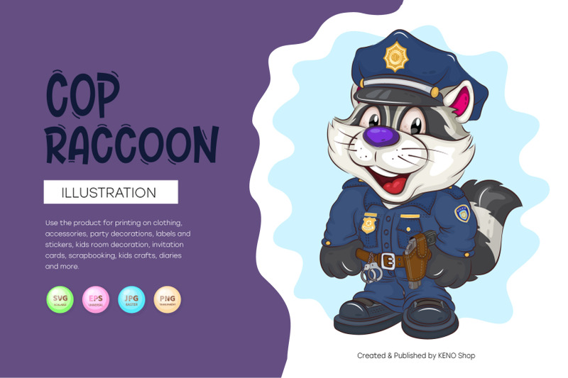 cartoon-raccoon-cop-t-shirt-png-svg